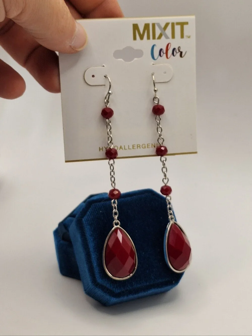 Mixit Color Red Faceted Teardrop Long Dangle Earrings Hypoallergenic NWT